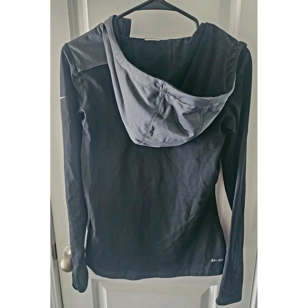 Nike Pro Dri Fit Women's 3/4 Zip Hoodie Jacket Medium Black Gray Hooded
